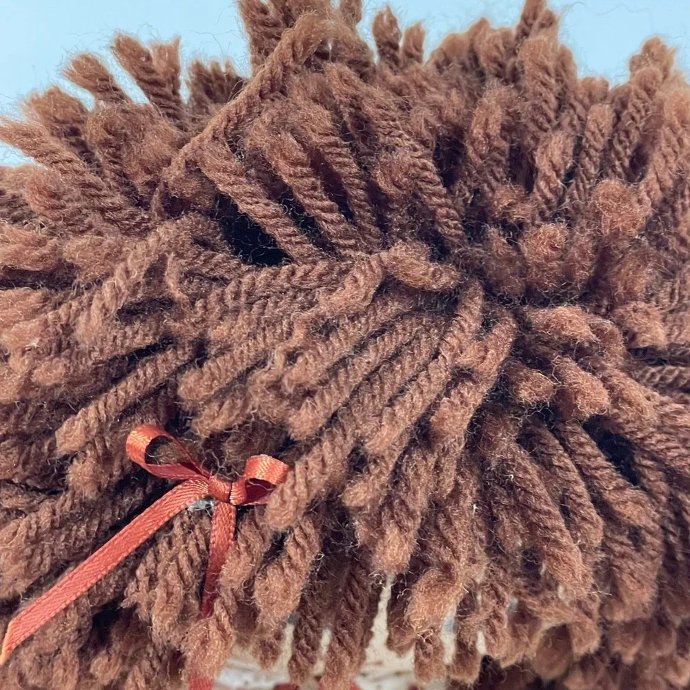 Vintage Handmade Rag Doll Brown Yarn Hair Floral Dress Lace Bloomers 29